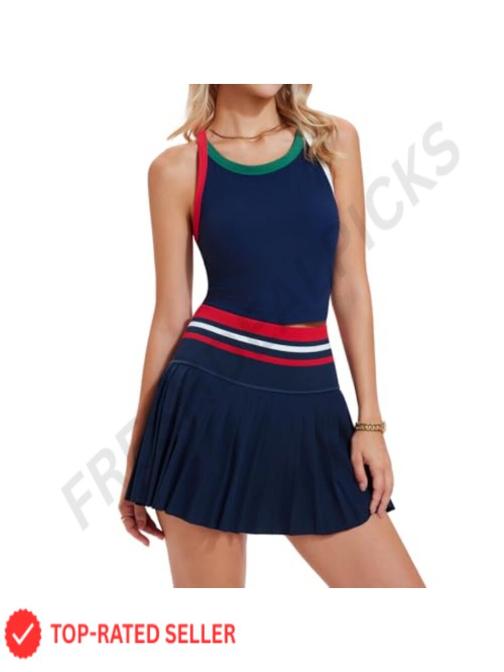 Two Piece Tennis Skirt Set Nylon Spandex Tank Top Pleated Skirt Golf Outfit